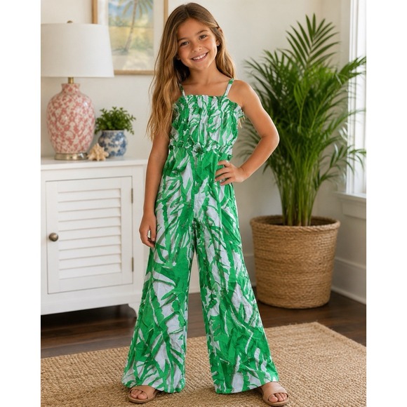 Lilly Pulitzer Other - Lilly Pulitzer for Target Girls M Green Palm Print Wide Leg Jumpsuit NWT